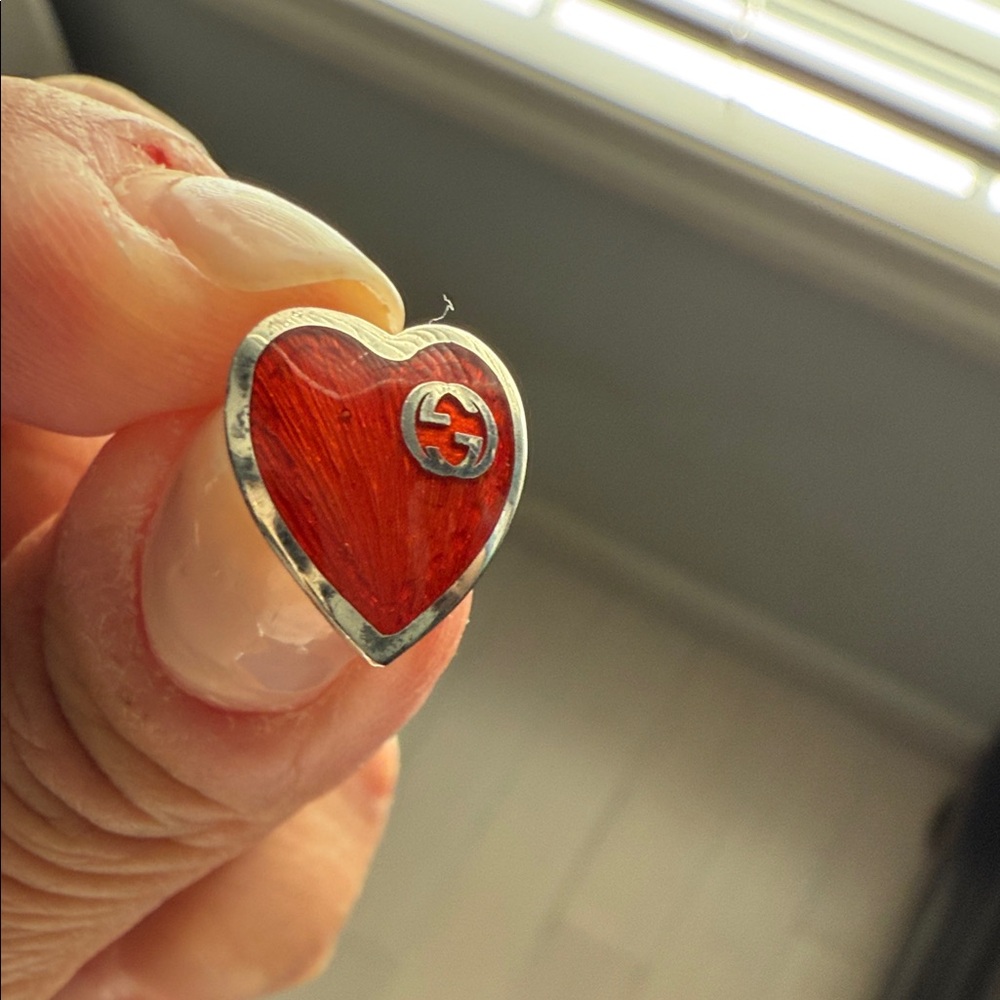 Gucci Red Heart Brooch with Silver Trim